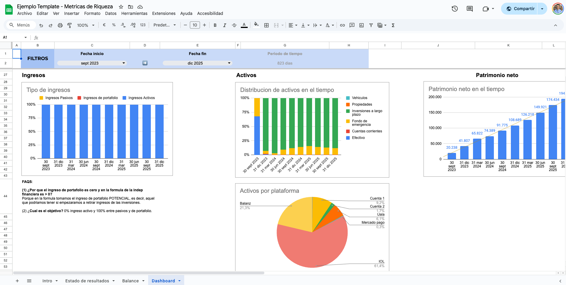 Vista previa del Excel financiero